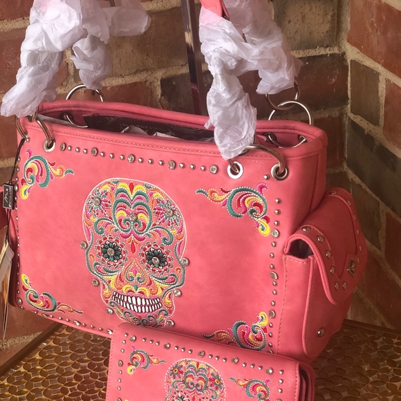 Montana West Sugar Skull Concealed Handbag +Wallet - Picture 2 of 7